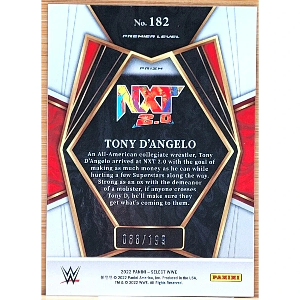 2022 PANINI WWE‎ SELECT TONY D'ANGELO ROOKIE BLUE PREMIER LEVEL PRIZM